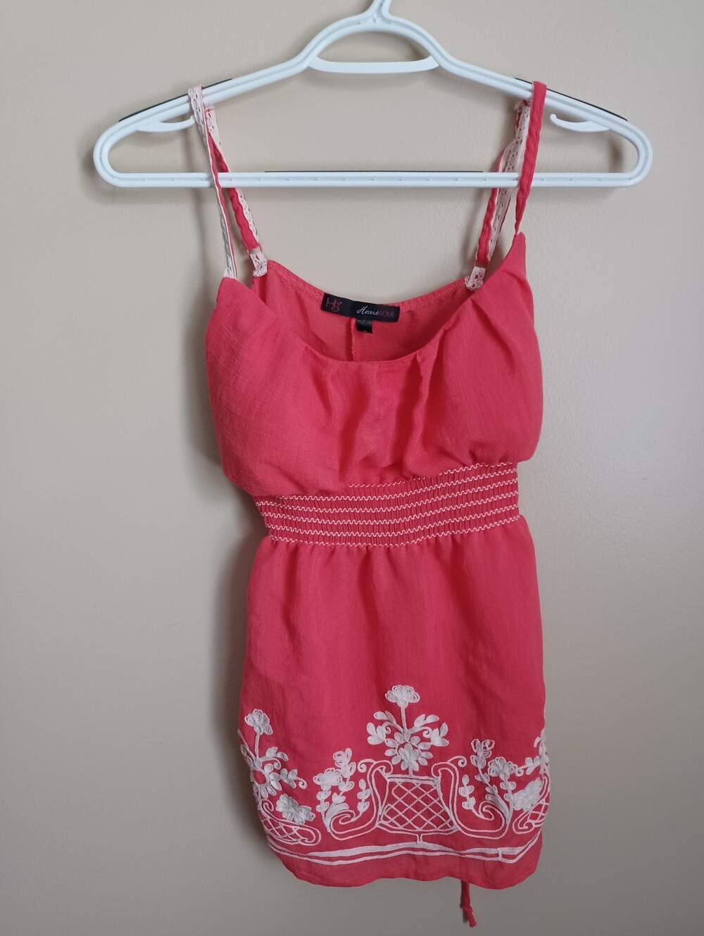 Women's Size Medium Pink White Floral Design Heart Soul Summer Shirt Tank Top